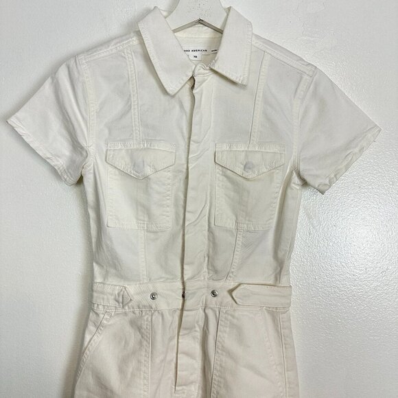 GOOD AMERICAN Fit for Success Utility Dress in Wash Cloud White Size X-Small - Picture 5 of 13